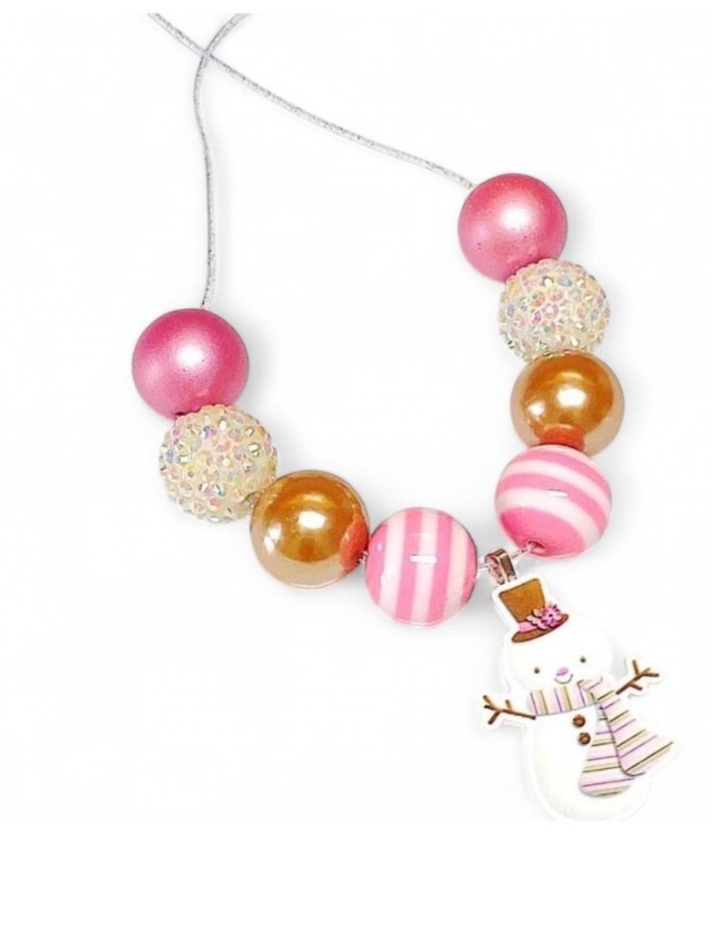 Handmade Pink & Gold Pearl Snowgirl Pendant Necklace | Adjustable Winter Jewelry